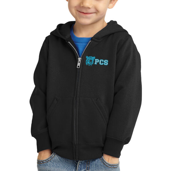 Port & Company® Toddler Core Fleece Full-Zip Hooded Sweatshirt - Embroidered Logo Thumbnail